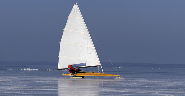 Ice boating on Lake Erie in Presque Isle, PA